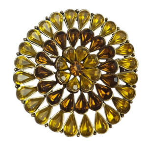 Vtg Large Round Amber Yellow Prong Pin Brooch